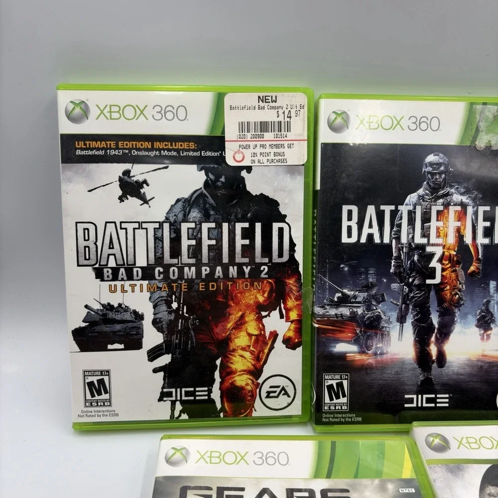 5 Xbox 360 Games Battlefield 2,3 & 4Army Of Two Gears Of War 3